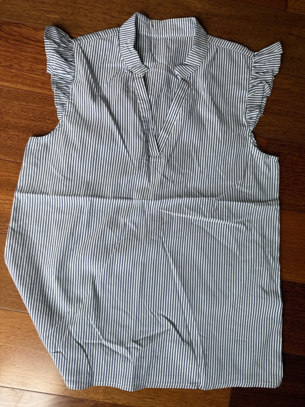 Sleeveless blue & white Stripe Ruffle Shoulder Top
